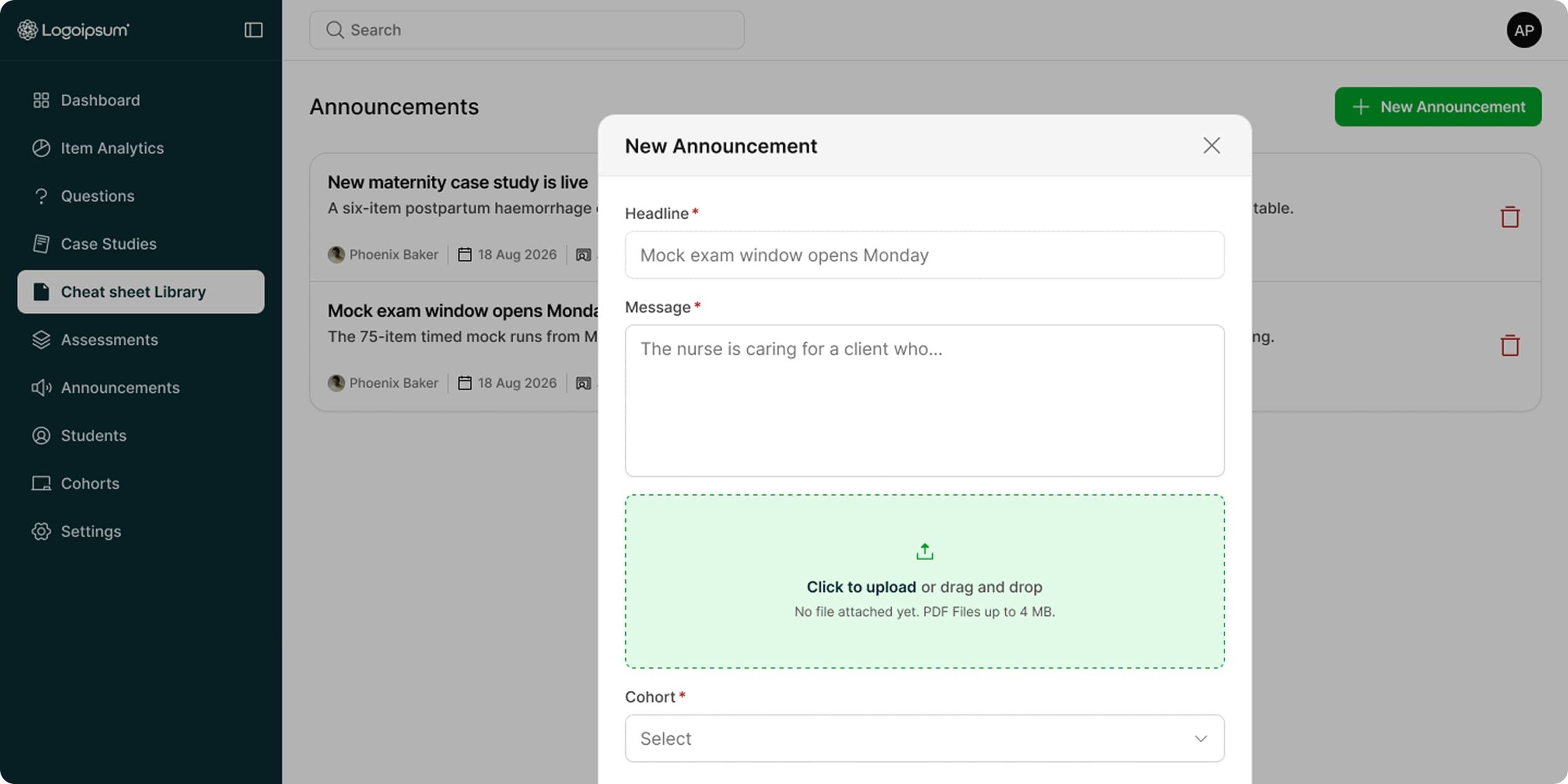 Create new announcement 1